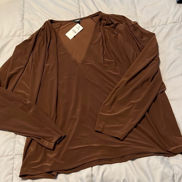 Express Tops - Express pleated shoulder long sleeved top, brown, size L NWT!